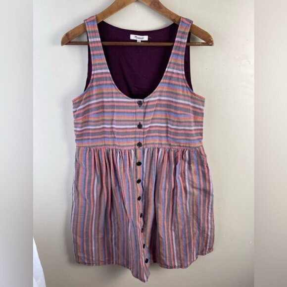 Madewell Scoopneck Tank Dress in Rainbow Stripe 100% Cotton A-Line Size S - Picture 4 of 12